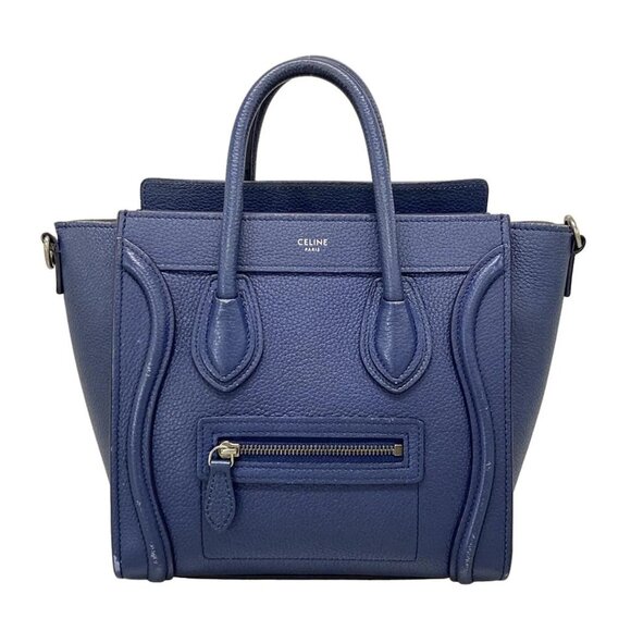Celine Handbags - Auth CELINE Luggage Nano Shopper - Navy Drummed Calf Handbag